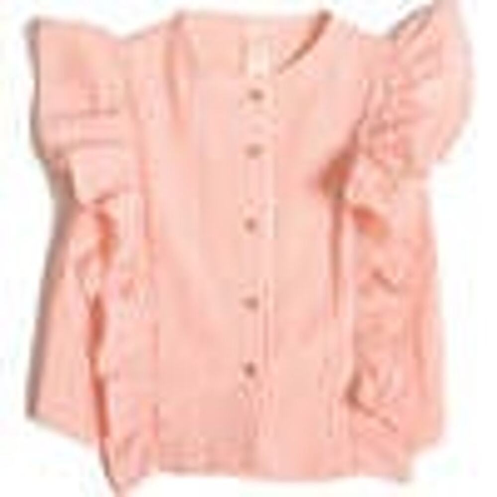 Tia CiBani Baiana Ruffle Shell Seersucker White Peach Sleeveless Blouse Sz 15-16